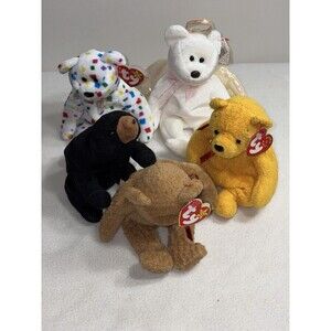 Ty Beanie Babies Bear Lot 5 Curly Blackie Halo Angel Bear Ty 2K Poopsie Plush